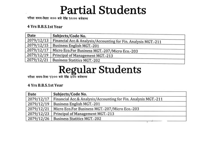 Revised Exam Schedule: 4Yrs B.B.S. 1st Year